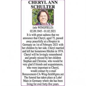 CHERYL SCHULTER
(NEE WINGFIELD)