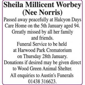 Sheila Millicent Worbey
(Nee Norris)