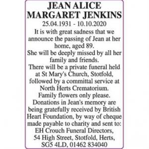 JEAN ALICE MARGARET JENKINS