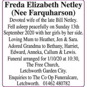 Freda Elizabeth Netly
(Nee Farquharson)