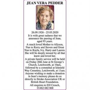 JEAN VERA PEDDER