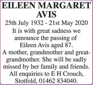 EILEEN MARGARET AVIS