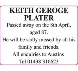 KEITH GEORGE PLATER