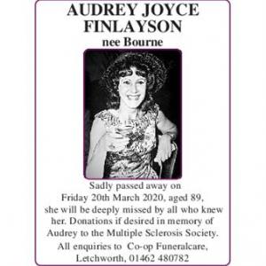 AUDREY JOYCE FINLAYSON nee Bourne