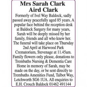 Mrs Sarah Clark Aird Clark