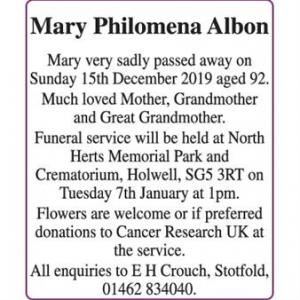 Mary Philomena Albon