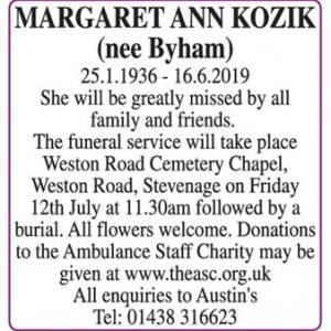 Margaret Ann Kozik
(nee Byham)