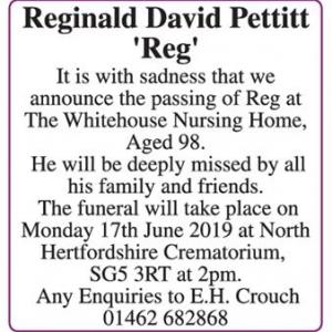 Reginald David Pettit
Reg