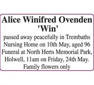 Alice Winifred Ovnden 
Win