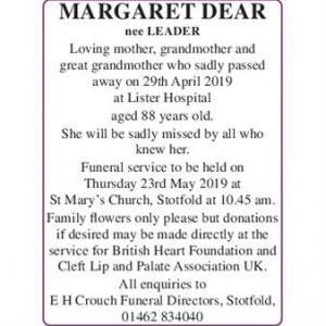 MARGARET DEAR nee LEADER