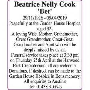 Beatrice Nelly Cook
Bet